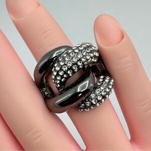 Gunmetal Tone Crystal Rhinestone Adjustable Stretch Statement Ring New